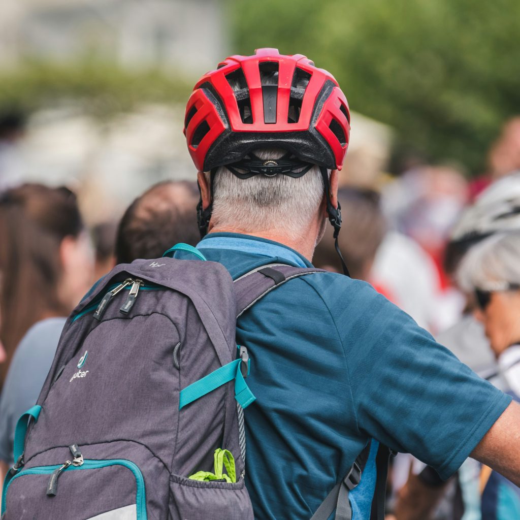 Tourist wearing helmet before riding e-bike Gili Islands