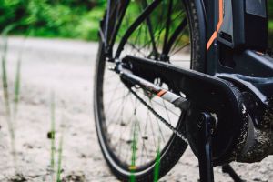 E-bike parked on sandy path Gili Islands